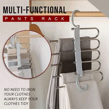 5 Straturi Multi-funcțional Pantaloni Raft din Oțel Inoxidabil Haine Umerase Reglabil Umeraș Pantaloni uscător de haine Magice Centura Raft de Depozitare