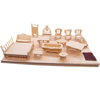 Miniatură 1:12 Mobilier casă de Păpuși pentru Păpuși,Mini-Lemn 3D Puzzle DIY Construirea de modele de Jucarii pentru Copii Cadouri