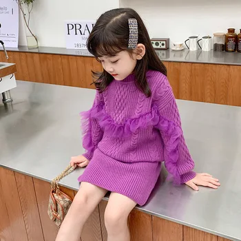 Gooporson Haine de Toamna pentru Copii Dantelă Tricot Bluza Top si fusta de Moda coreeană fetite Set Haine de Iarna Cald Utilaje