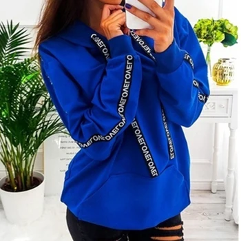 LAAMEI 2019 Femei Toamna Bluza Femei cu Maneci Lungi Solidă Pulover cu Glugă Topuri Bluza Scrisoare de Imprimare Hoodies Femei Plus Dimensiune