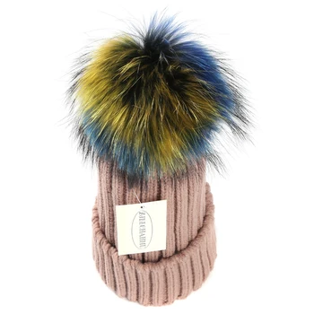 Moda Noua Vulpe Blană de Nurcă pompoms 15cm Chelioși Căciuli, Pălării Pentru Femei Fata de Pălării de Iarnă pentru Copii Wram Chelioși Căciuli Pălărie