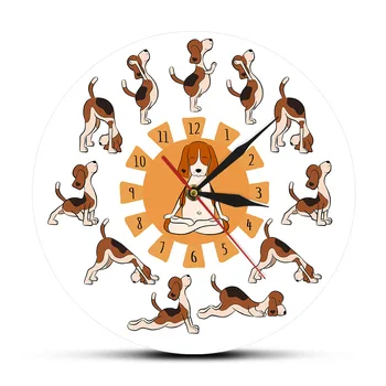 Desene Animate Câine Amuzant Să Faci Yoga Poziția De Surya Namaskara Sex Stilul Cainelui Yoga Ceas De Perete Beagle Animale De Companie Câine De Desene Animate Yoga Ceasuri De Perete
