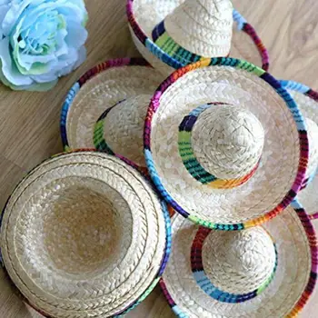 3pcs/set Paie Naturale Mexican Mini Palarie Sombrero Copil de Dus la Petrecerea de Ziua Decor Copii Carnaval Petrecere de Nunta Consumabile