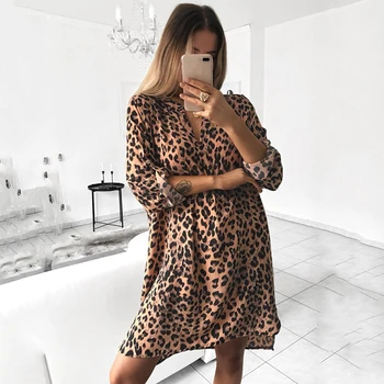 Sexy v-neck Scurt Mini-Rochie de Petrecere de Moda pentru Femei Leopard Print Slim cu Maneca Lunga Club Vestidos Fara Centura Sukienki