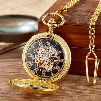 Aur Bronz Mecanice Ceas de Buzunar Gol Caracatiță Mână Vântul Ceas Mecanic Fob Lanț Unic Schelet Ceas Steampunk reloj