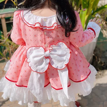 Copii Rochie pentru Fete Copilul de Partid Roz Stil Lolita Rochie pentru Copil Maneca Lunga Print Rochie de Mireasa Fata Rochie de Bal Printesa Vestidos