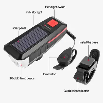 USB Reîncărcabilă Solar Lumini de Biciclete în aer liber, Ciclism Biciclete Impermeabil Fata de Lumina Farurilor + Bicicleta Bell Accesorii pentru Biciclete 7