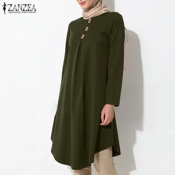 ZANZEA 2021 Musulman Lunga Camasi Elegante Femei Neregulate Bluza Casual cu Maneci Lungi Blusas de sex Feminin Butonul Topuri Plus Dimensiune Tunica 5XL