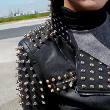Populare glonț nit ștrasuri din mărgele pu piele jachete de primăvară stilul Punk din piele de îmbrăcăminte de sex feminin a fost subțire geaca de piele PU F1083