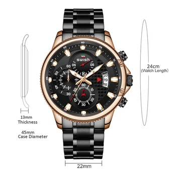 SWISH de Argint din Oțel Inoxidabil Cuarț Ceasuri de Lux, Oameni de Afaceri Ceas de mână rezistent la apă Sport Cronograf Ceas Militar 2020 Saat