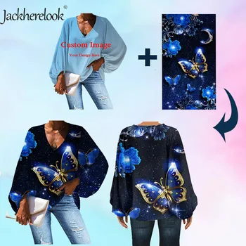 Jackherelook Rose Floare de Imprimare Liliac Bluze Bluza Sifon Moda Femei Plus Dimensiune Camasi cu Maneci Lungi V-neck Haine de sex Feminin Femme