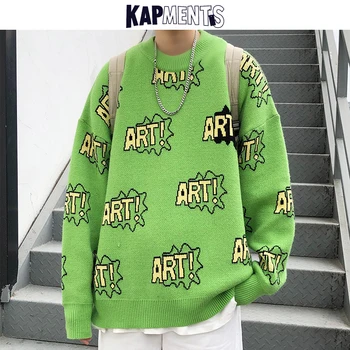 KAPMENTS Bărbați Streetwear Scrisoare de Iarnă Tricotate Pulover 2020 Pulover Barbati Japoneze Hip Hop Pulover de Lână Cuplu Harajuku Pulovere