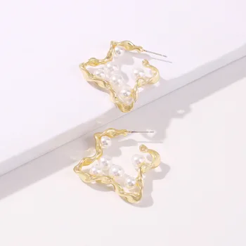 Mat de Culoare de Aur Cercei cu Perle pentru Femei Kpop Epocă Geometrică Cerc Hoop Cercei Elegant Bohemia Fete Ureche Inele Bijuterii