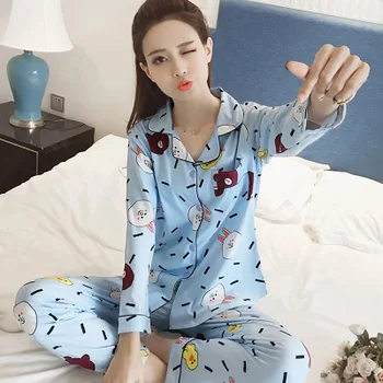 Daeyard Toamna Iarna Satin De Matase Pijama Seturi Pentru Femei, Camasi Cu Maneca Lunga Pantaloni De Pijamale Desene Animate Pijama Seturi De Start Drăguț Purta