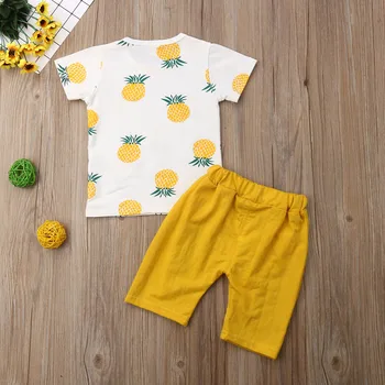 Toddler Boys Tinutele de Vara Ananas Print Top de Bumbac Culoare Solidă pantaloni Scurți, cu Mici Drăguț Butoane 2 buc Set Haine