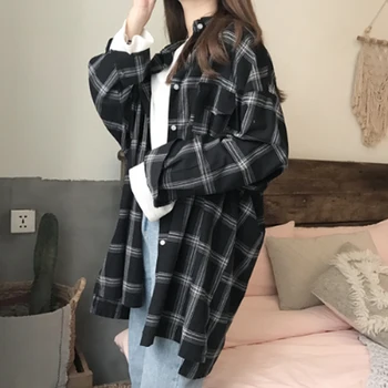 Femei Primavara-Vara Tricouri Carouri coreean Lung Liber Batwing Maneca Buzunare Șic Bluze Femei Casual Harajuku Streetwear Blusa