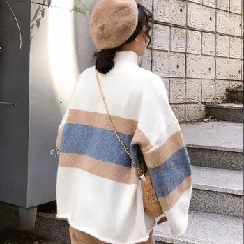 Pulovere Femei Vrac Drop-umăr-coreean Mozaic Stil Preppy Adolescenti Chic All-meci Femeie Pulover Gros Toamna Modă Nouă