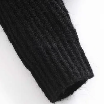 Za 2020 Negru Unită pulover Pulover Femei Toamna Iarna Maneca Lunga din Tricot Lanț inlay Topuri Casual Scurt Tricotat Pulovere