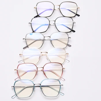 Peekaboo mare cadru poligonal ochelari pentru femei lumina albastră neregulate moda optice rama de ochelari femei vintage jumătate metal