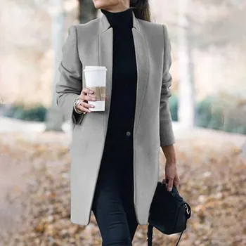 Toamna Iarna Femei Cardigan Subțire Solid Stand Guler Femei de Haină de Lână Femei jachete Lungi haine Marimea S-5XL 2020