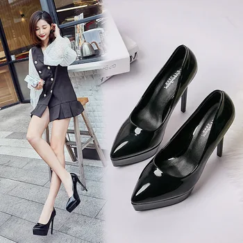 Moda 12 cm Stiletto Femei Pantofi Platforma Negru a Subliniat Sexy Activitatea Profesională Pantofi Tocuri Platforma Nunta Pantofi cu Tocuri Înalte