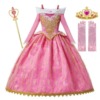 MUABABY Fete Deluxe frumoasa adormita Printesa Costum cu Maneci Lungi Concurs de Petrecere Rochie pentru Copii de imbracat haine de gala a 3-10T