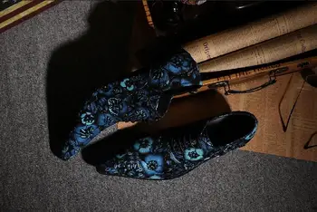 Moda Pantofi de Piele de Flori de Imprimare Pantofi Oxford Nou Rochie de Afaceri Oameni de partid a Subliniat Toe Dantela-up Pantofi eleganți