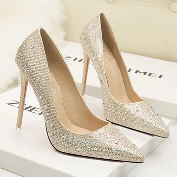 Fierbinte Aur, Argint, Albastru, Pantofi Cu Toc Inalt Pentru Femei Pompe Sexy De Lux De Moda Stras Nunta Petrecere Pantofi Doamnelor 2020 Primavara Toamna