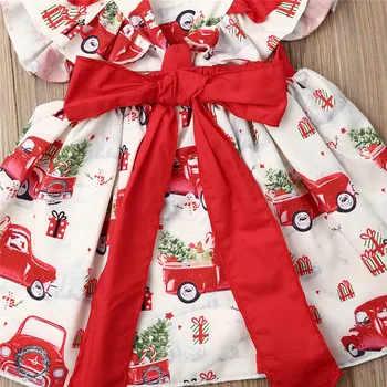 Copilul mic Copil Fata de Crăciun Dress Printesa de Zbor-maneca Masina Tipărite Formale Petrecere de Crăciun Rochie Haine 1-5A