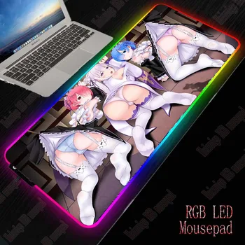 XGZ Anime Fata Sexy Fund Calculator Gaming Mousepad RGB Mari Mouse Pad Gamer 7 Culoare Mause Pad XXL PC de Birou Play Mat, cu iluminare din spate