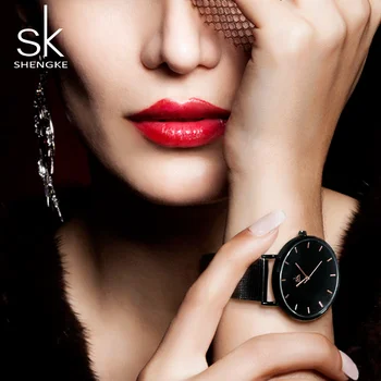 Shengke SK Moda Negru de Femei Ceasuri de Înaltă Calitate Ultra subțire de Cuarț Femei Rochie Eleganta Doamnelor Ceas Montre Femme SK19