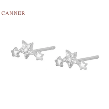 CANNER Real Argint 925 Cercei Pentru Femei INS Stele Asimetrie Cercei Stud Zircon Diamant coreean Pendientes Bijuterii