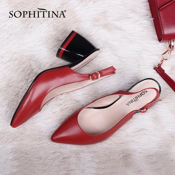 SOPHITINA Moda Femei Pompe de Contrast de Culoare Catarama Curea Solidă Toc Pătrat Mare de Înaltă Calitate piele de Oaie Pantofi de Petrecere Pompe SC585