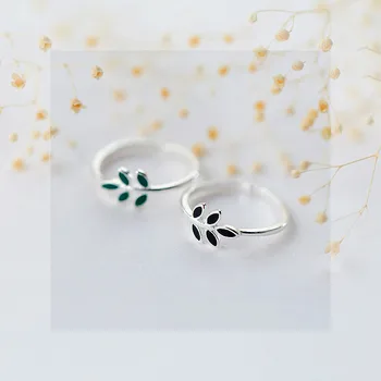INZATT Real Argint 925 Minimalist Negru Verde Frunze de Email Inel Reglabil Pentru Femei Partid Moda Bijuterii Accesorii