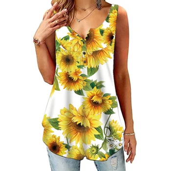 Femei Vara Boho Print Floral Vesta Topuri Doamnelor fără Mâneci T-Shirt Tee Plaja XRQ88