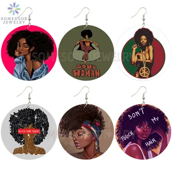 SOMESOOR Suflet de Femeie Negru Fata Magice Africane din Lemn Picătură Cercei Afro Par Natural Design Tipărite Lemn Bijuterii Cadouri Pentru Femei