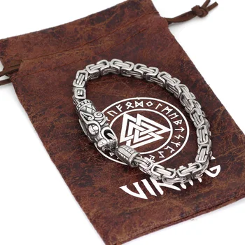 Bărbați din oțel inoxidabil nordic viking odin lup regele dragon lanț amuleta bratara -23cm