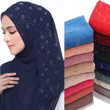 10 buc/lot de Femei cu Bule Șifon Eșarfă de Cristal Eșarfă Hijab Șaluri Împachetări Culoare Solidă Musulmane Hijab Eșarfă 20 de Culori
