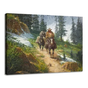 West cowboy Panza Paintingwest Munții Stâncoși Arta de Perete Poster și Imprimă Imaginile pentru Home Decor Camera de zi de Decorare