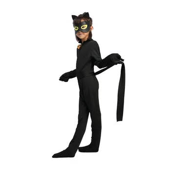 Fierbinte Haine de Carnaval Pisica Noir Cosplay Seturi Doamna de Halloween Petrecere de Crăciun Custume Salopeta Fete Copii Costum Locul 3-10Y