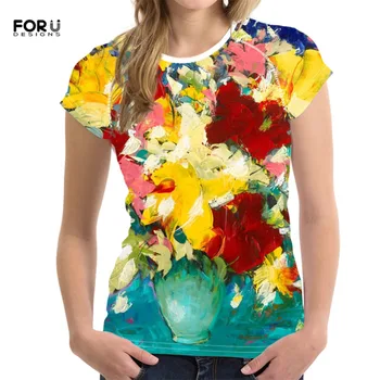 FORUDESIGNS Moda 2019 New Sosire Emoții Imprimeuri Abstracte cu Maneci Scurte T-Shirt Strâns Haine pentru Femei Maneca Scurta Slim Topuri