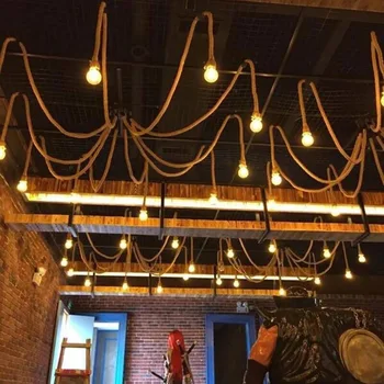 Retro Edison Bec Lumina de Cânepă Frânghie Candelabru de Epocă Loft Reglabil DIY E27 Spider Luciu cafenea, camera de zi bar de Fixare Lumina
