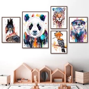 Leu Colorat Tigru Fox Papagal Panda Copii Arta De Perete Panza Pictura Nordică Postere Si Printuri Poze De Perete Pentru Living Decorul Camerei