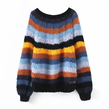 TEELYNN boho iarna pulover pulover gât o dungi Curcubeu mohair pulover cu maneca lunga pentru femei pulover tigan femei pulovere calde