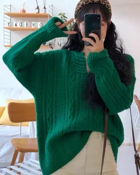 Femeii pulover 2020 toamna moda coreeană split mici V-neck poftă de mâncare groase tricotate pulover femei top bottom