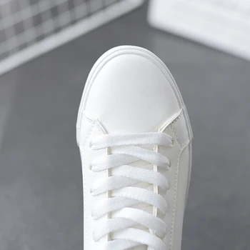 2019 nouă primăvară tenis feminino dantela-up pantofi albi femei PU Piele culoare solidă de sex feminin pantofi casual femei pantofi adidași