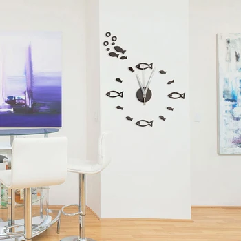 Noul Design Oglindă Ceas de Perete Autocolant Set Minunat de Pește 3D Decor Acasă Poster Decalcomanii Poster Decor Camera de zi cu Pat Cameră Ceas de Perete