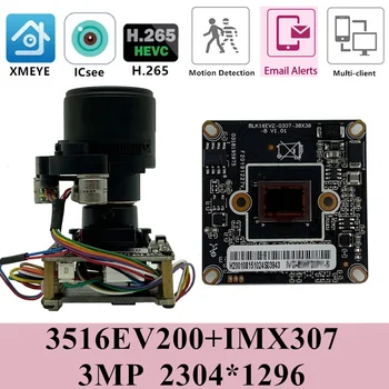 Sony IMX307+3516E H. 265 Modul Camera IP de Bord cu IRCut FishEye Panorama 2.8-12mm 3MP CMOS ONVIF CMS XMEYE P2P Mișcare RTSP