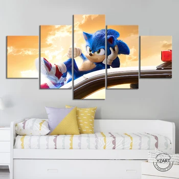 5pcs Sonic Silueta Poze Pictura pe Perete Poster de Film Decotive Arta Panza Pictura pentru Camera de zi Decor de Perete,Neînrămate