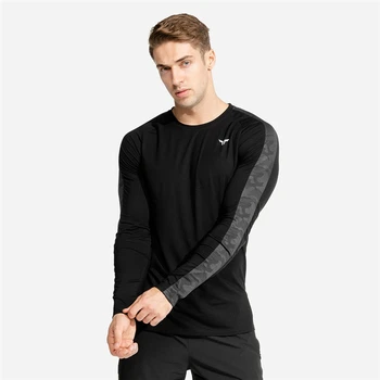 Moda Mozaic Tricou Barbati maneca Lunga Slim tricouri 2020 Toamna Noua Casual tricou Fitness Masculin Negru Topuri Brand de Îmbrăcăminte